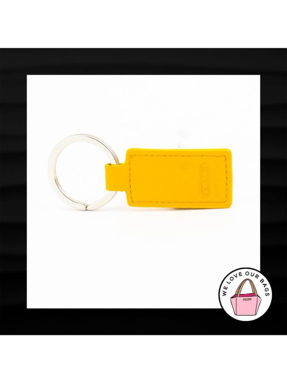 Y2K VINTAGE Rare COACH Yellow Leather Nickel Key Fob Bag Charm Keychain Hang Tag - Picture 2 of 2